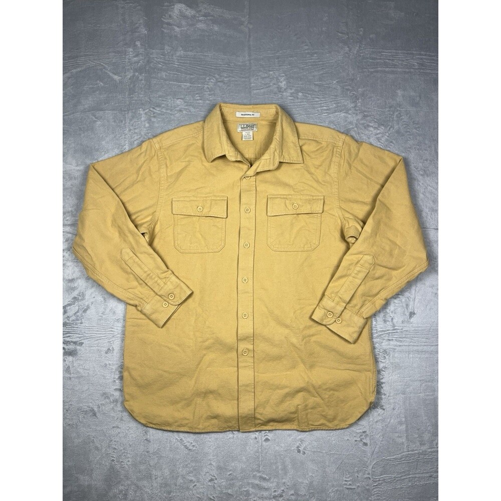 LL Bean Chamois Cloth Flannel Shirt Mens L Traditional Fit Mustard Yellow 187923